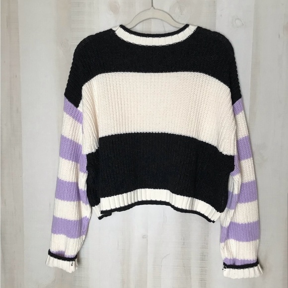 NWOT 🦅 American Eagle Outfitters Striped Color Blocked Cropped Knit Sweater - L - Picture 8 of 8